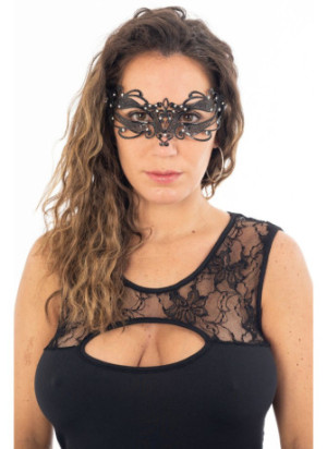 Masque vénitien Gaia rigide noir avec strass - HMJ-061BK